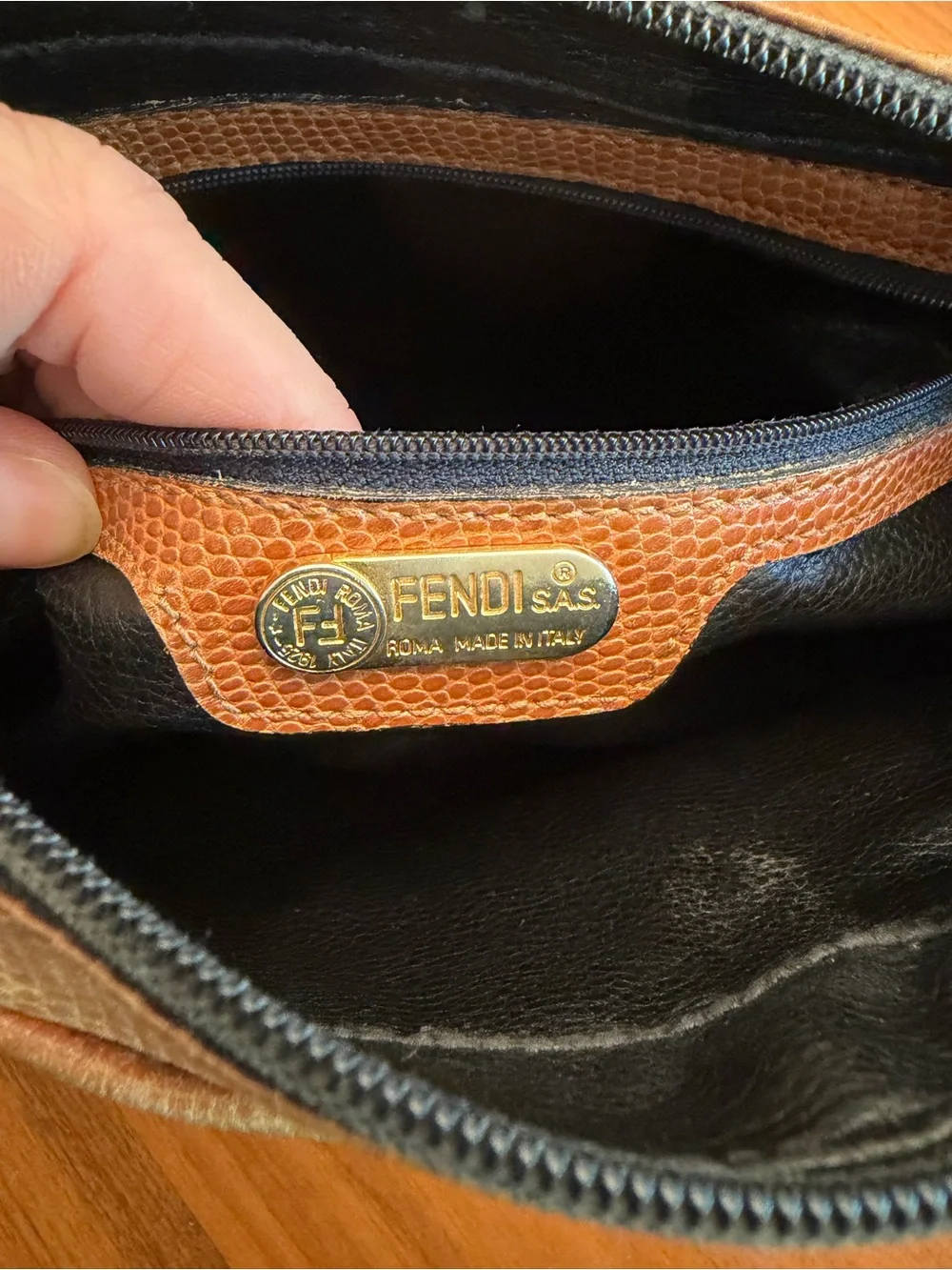 Fendi Black and Brown Leather Crossbody Bag- Vintage